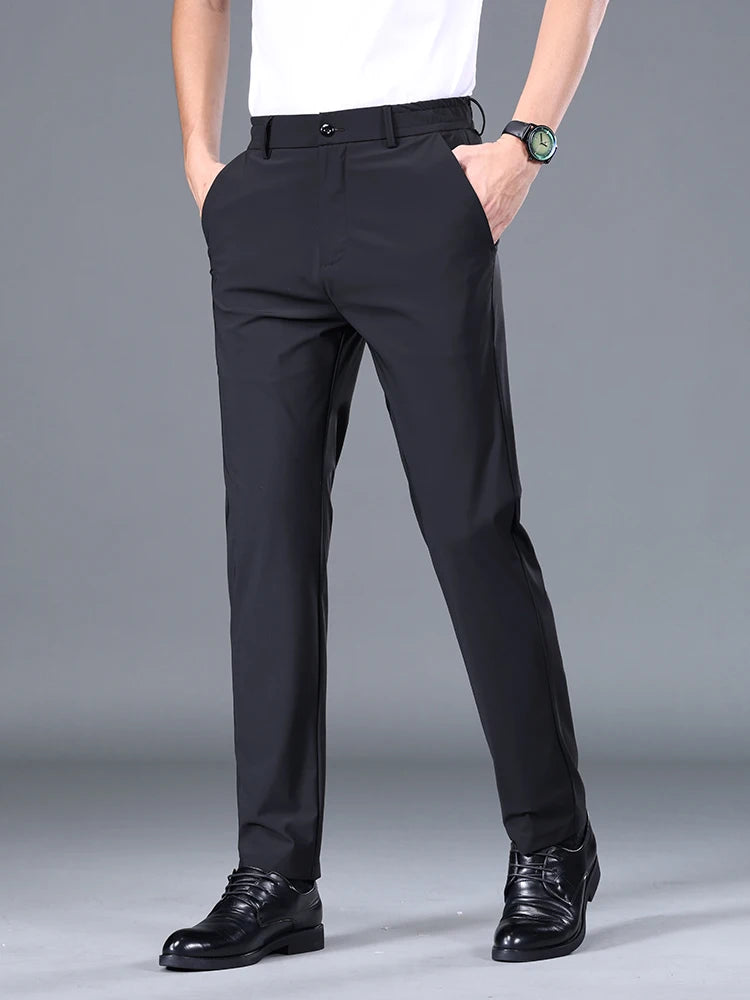 Men Elastic Waist Korean Classic Business Casual Formal Pants
