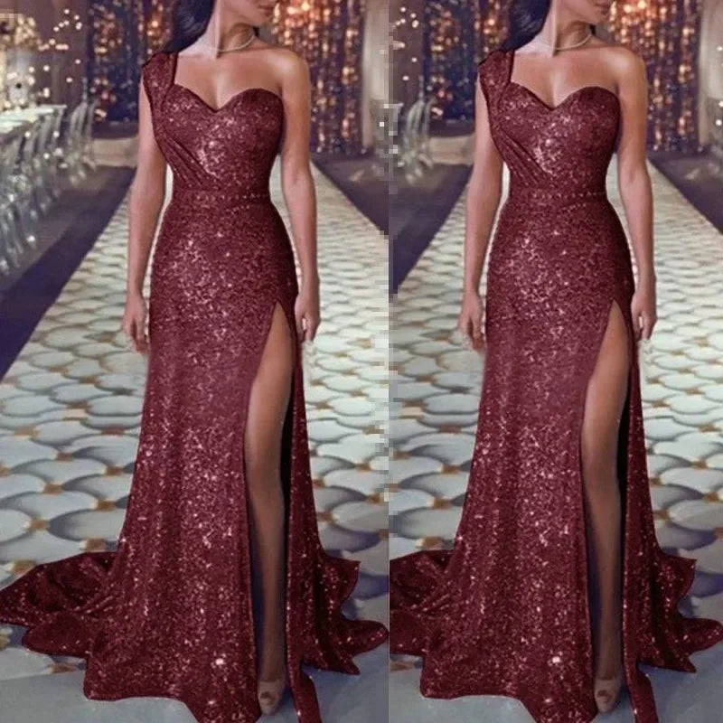 Evening Elegant Sexy Deep V Neck Sleeveless Sequined Dresses