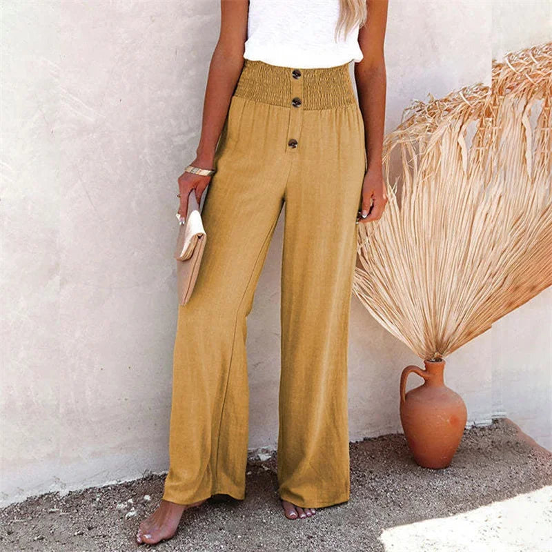 Women Three Buttons Decoration Trousers