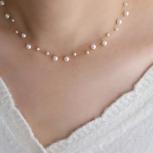 Stainless Steel Temperament Pearl Chain Choker Necklace for Women