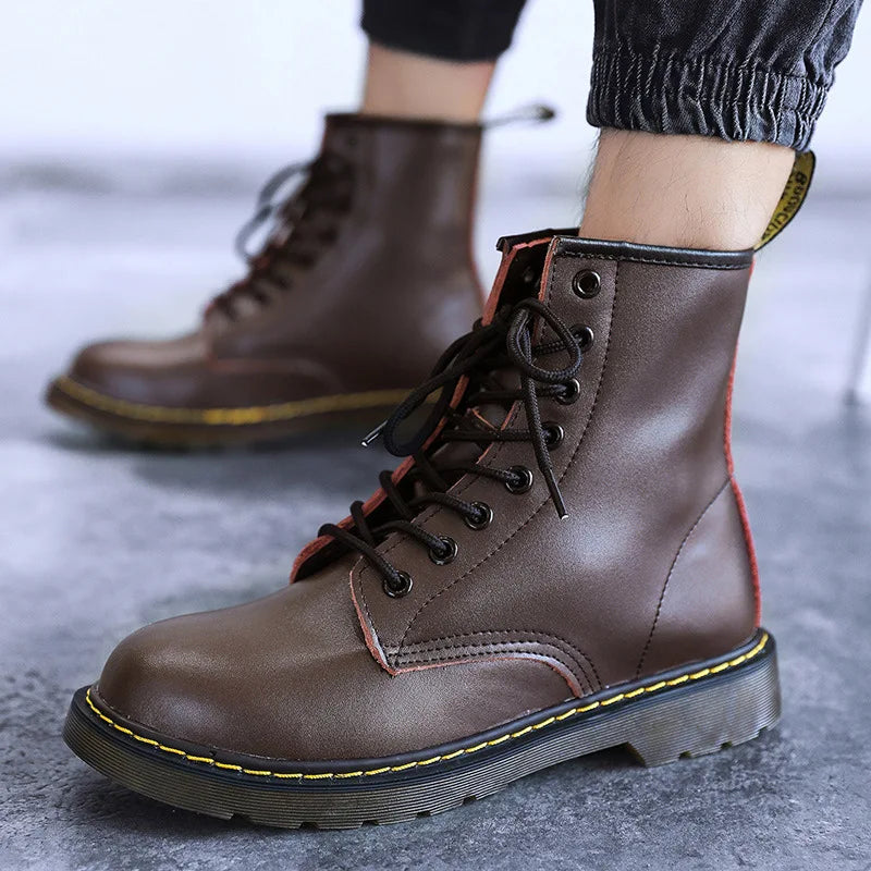 Couple Boots Men Genuine Leather Men's Motorcycle Shoes Breathable Waterproof Anti-Slip Warm Cotton Women's Fashion Ankle Boots