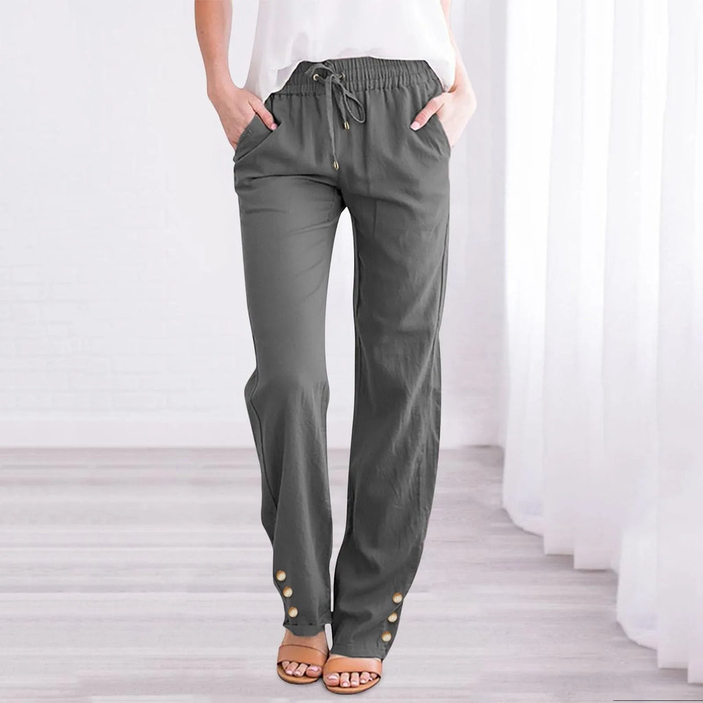 Women'S Fashionable Pants Casual Summer New Straight Trousers Solid Color Casual Slim-Fit With Pockets Buttoned Daily Pants