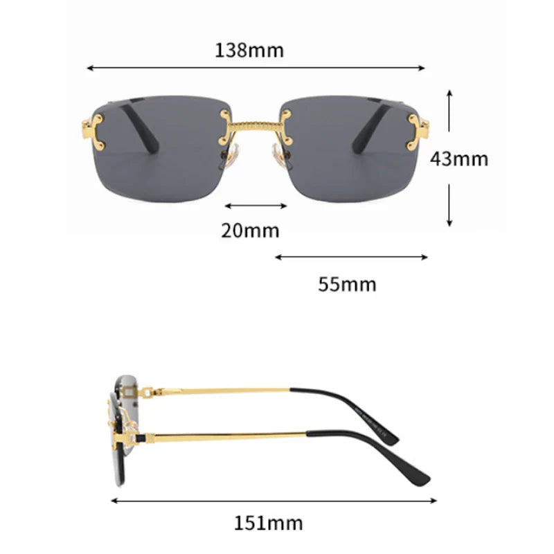 CATERSIDE Punk Rectangle Sunglasses Men Women Luxury Designer Rimless Gradient Lens Metal Sun Glasses For Men Sports 2024 UV400