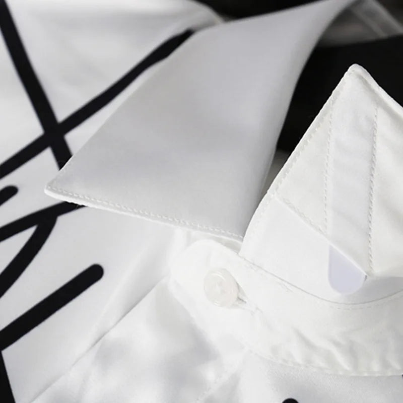 2025 Summer Letter Graffiti Printed Shirts Men High Quality Casual Business Shirt Long Sleeve Social Banquet Party Blouse