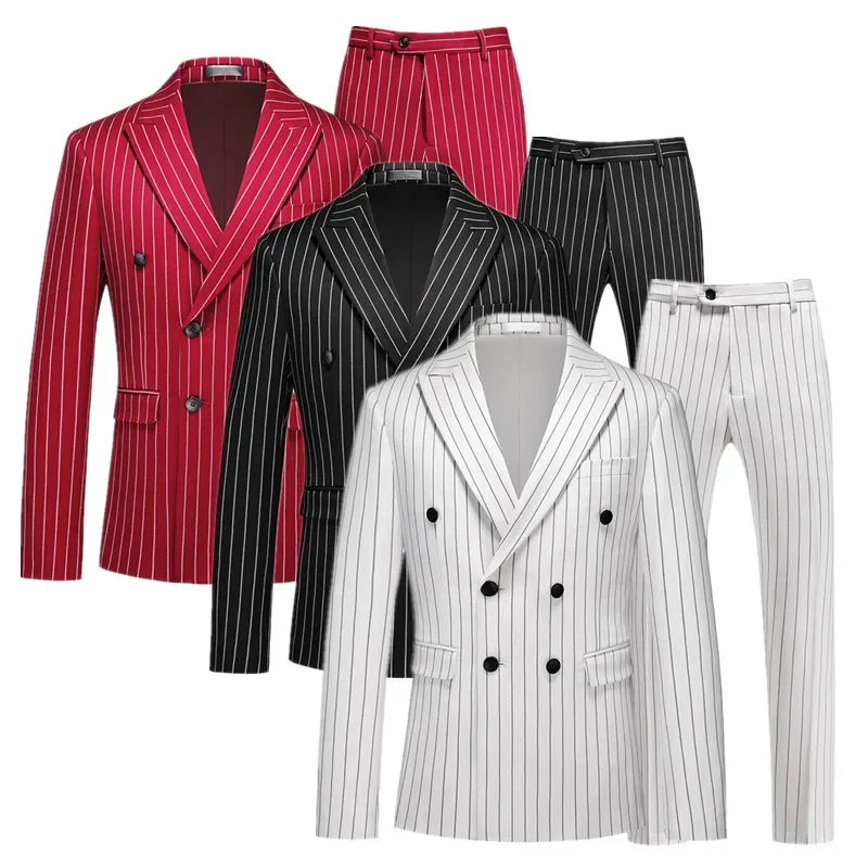 Fashion Men Double Breasted Striped Suit