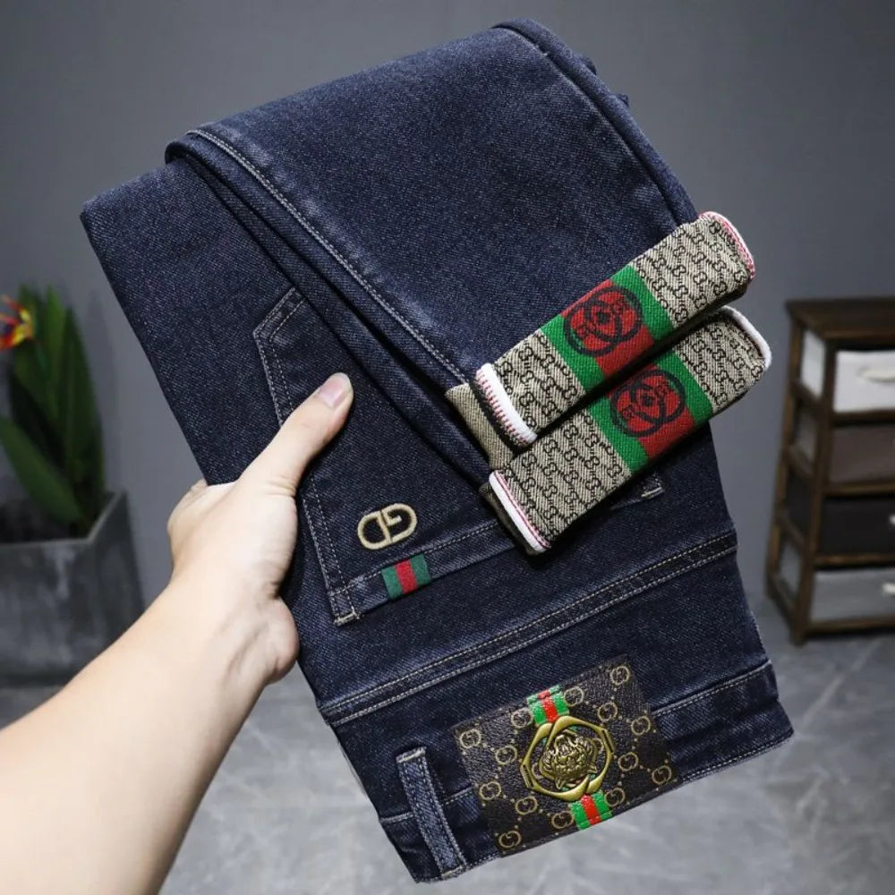Casual Trendy Embroidered Men's Jeans Autumn winter New Arrival Slim Fit Charcoal Grey Trousers Wholesale For Fashion Lovers