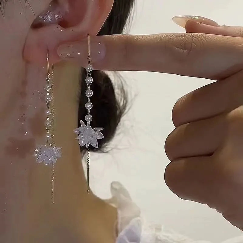 Gold Plated Crystal Leaf Tassel Drop Earrings for Women