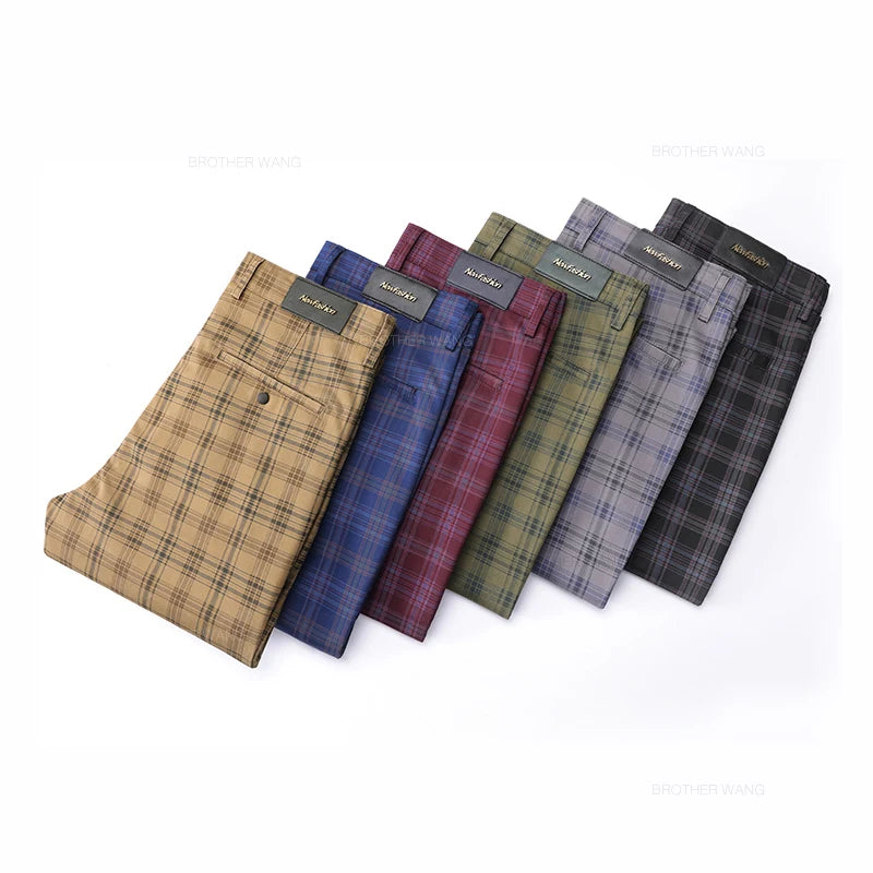 Spring Classic Men's Slim Fit Cotton Plaid Casual Pants Classic Style