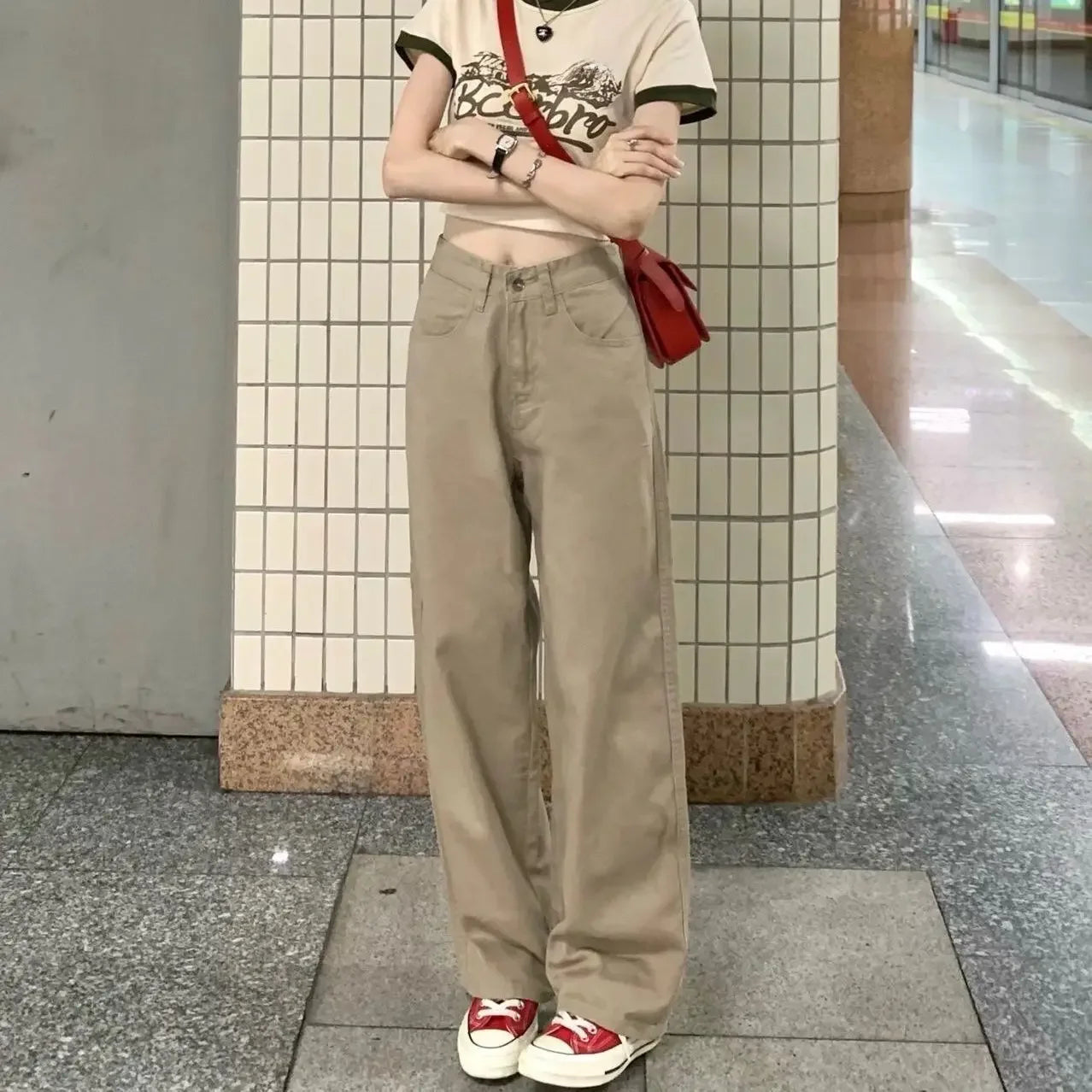 Wide-Leg Jeans Women's Spring Autumn Slimming Versatile Plus Size Pants Pear-Shaped Hip Covering Straight-Leg Trousers Trendy