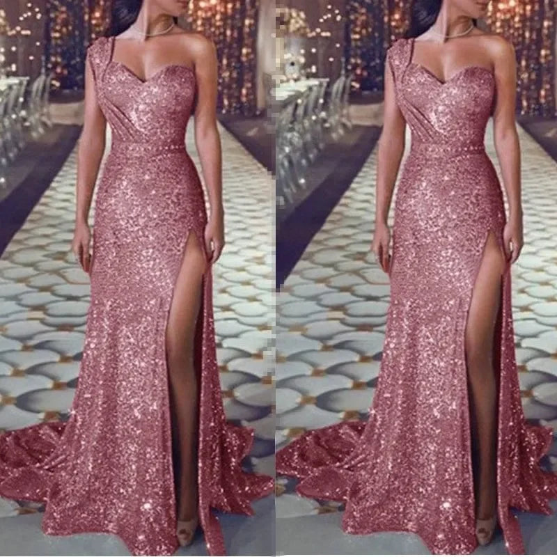 Evening Elegant Sexy Deep V Neck Sleeveless Sequined Dresses