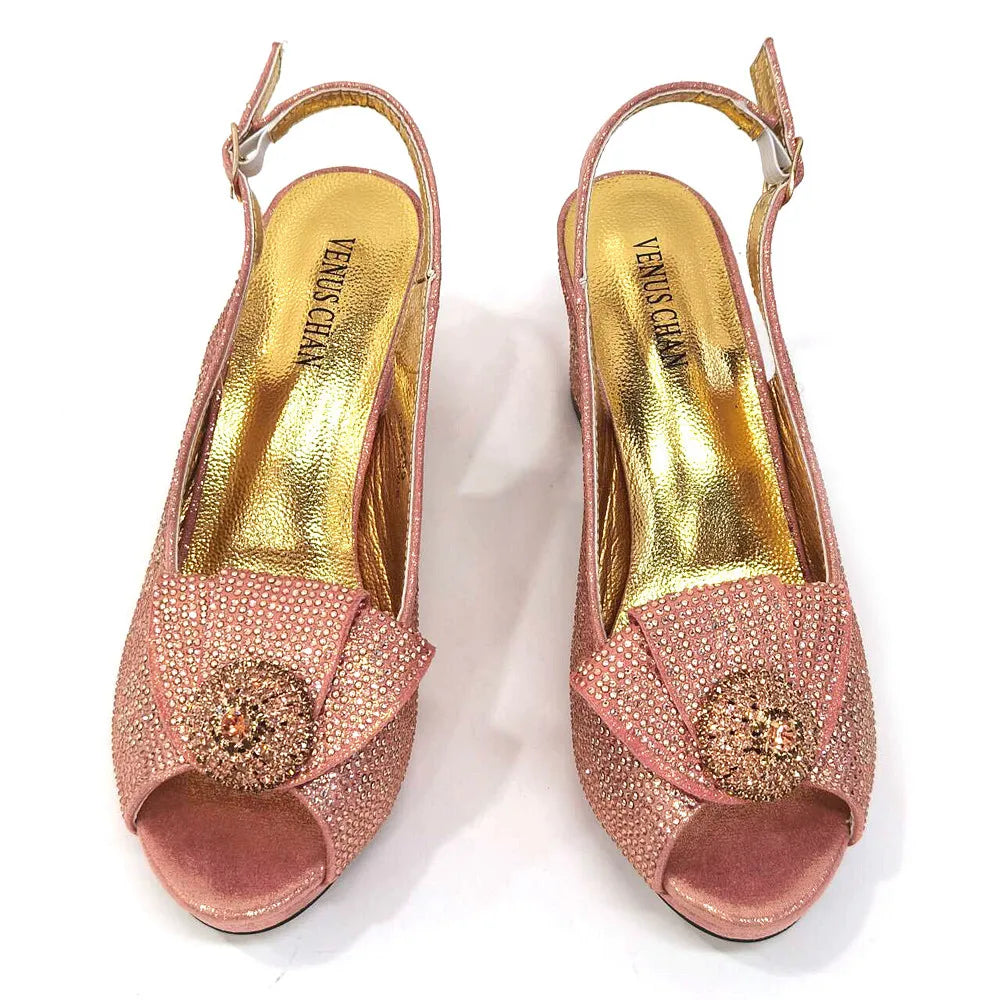 Ladies Thin Heels Shoes and Bag Set Decorated with Rhinestones For Women Party