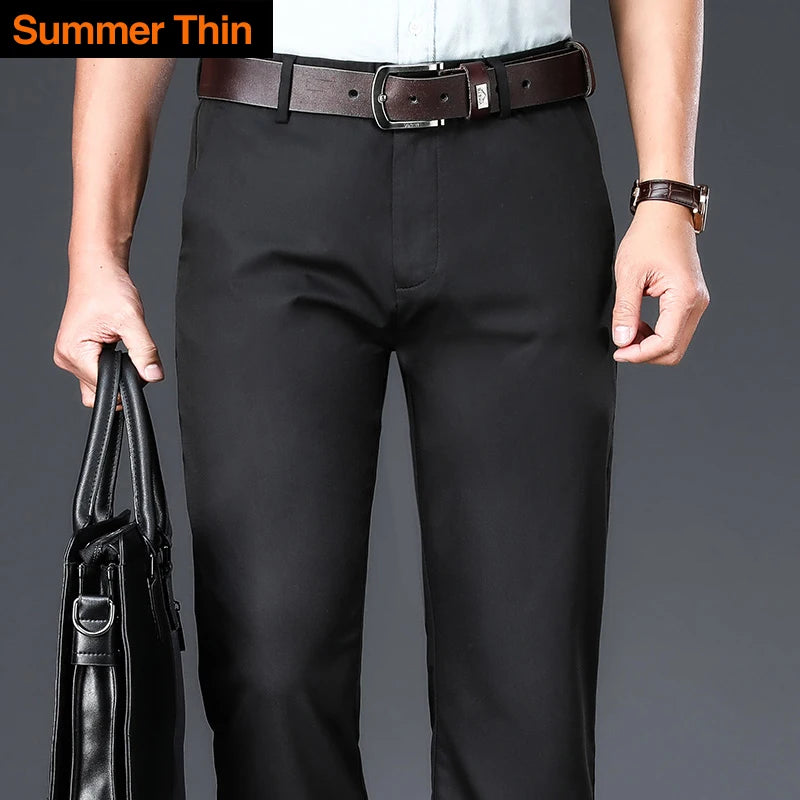Men's Bamboo Fiber Thin Casual Pants Spring Summer New Straight Stretch Business Classic Trousers Male Brand Clothing