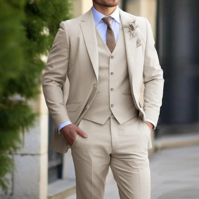 3 Pieces Beige Suits for Men