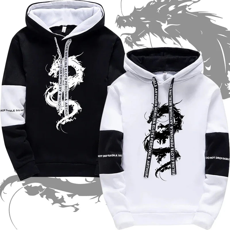 Chinese Dragon Printed Hoodie and Sweatpants High Quality Male Daily Casual Sports Hooded Sweatshirts Jogger Pants Men's Clothes