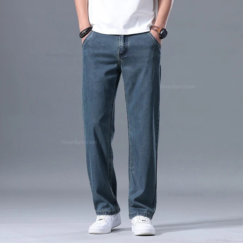 Lyocell Pants Men's 2024 Summer Clothes Ultra Thin Fashion Casual Pants Male Baggy Drape Straight Denim Trousers