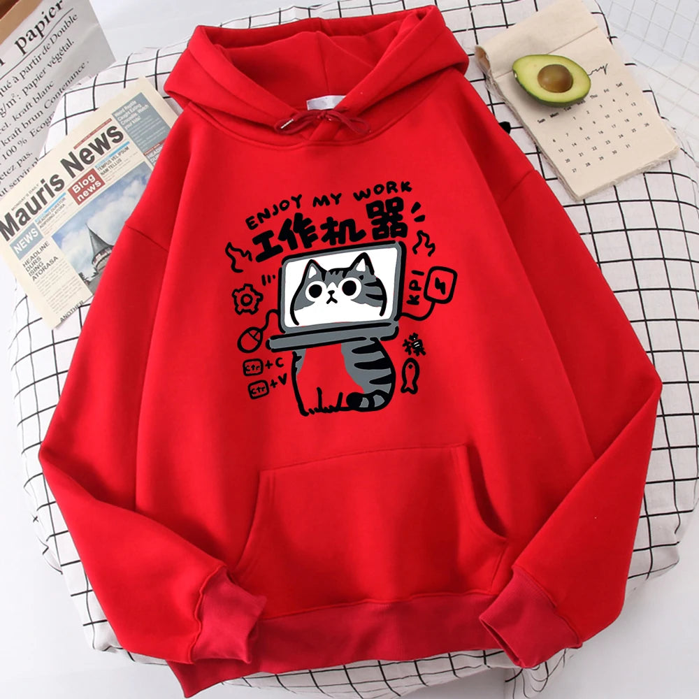 Cartoon Cat Is An Abstract Work Machine Mans Sweatshirt Comfort Sweatshirts Leisure Outdoor Pullover Youth Popular Clothes