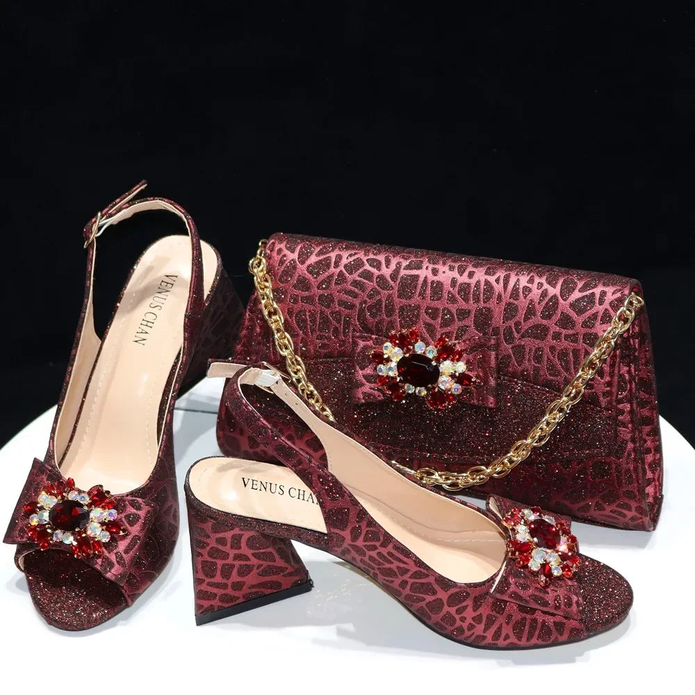 Ladies Sandals Butterfly Design High Heels Shoes and Bag Set