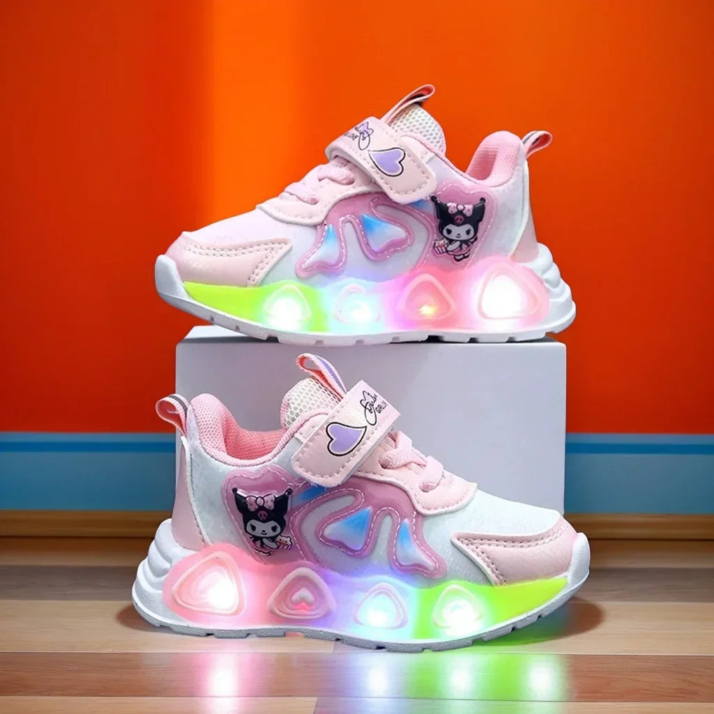 2025 Sanrio New Kids Led Light Shoes Cute Catton Kuromi Sneakers Non-slip Casual Shoes Boys Girls Breathable Outdoor Sport Shoes