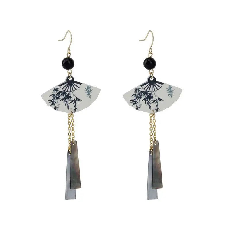 Steel Fun Jewelry Fan Shell Pendent Long Tassel Dangle Earrings for Women
