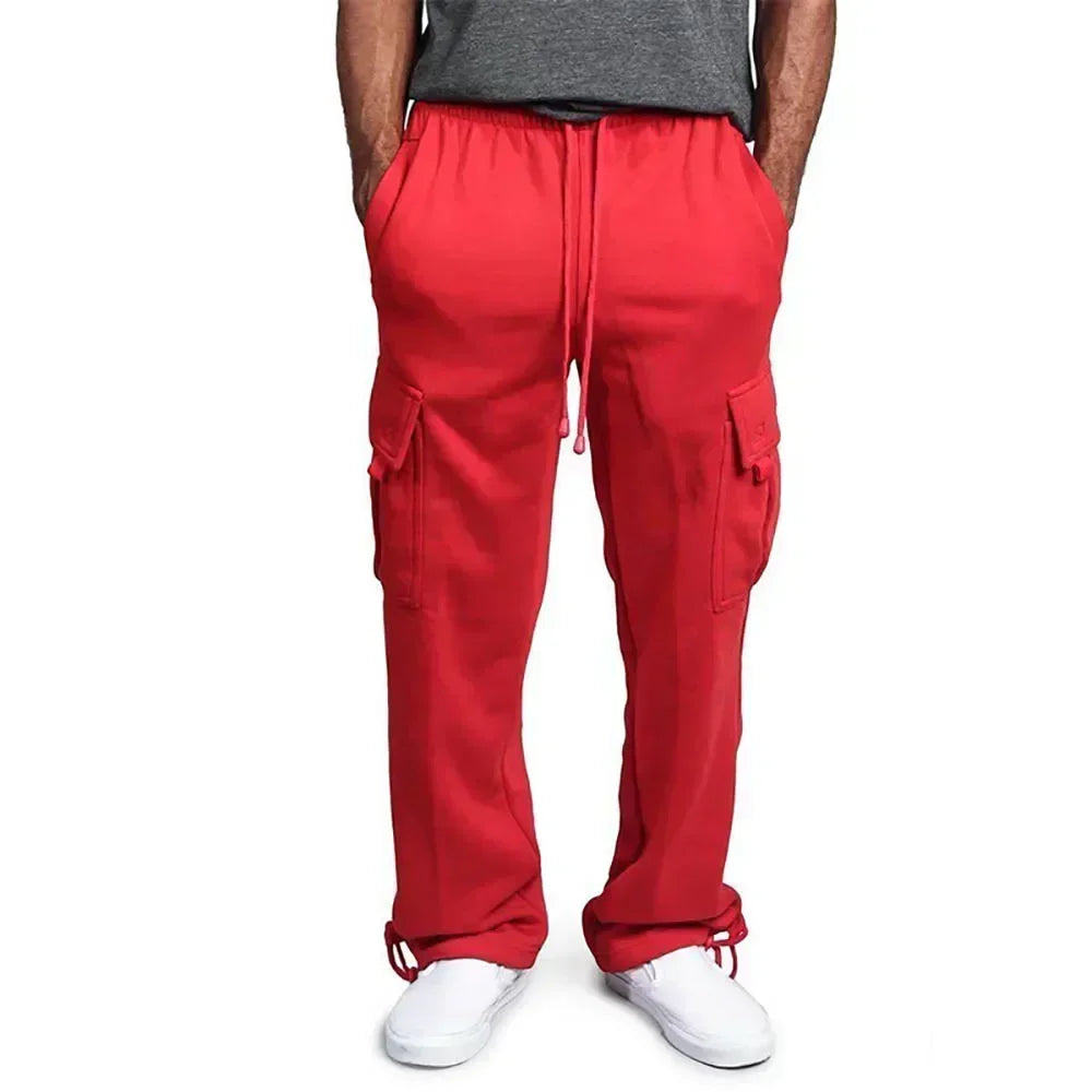 Men Cargo Jogger Pants Autumn Winter Fleece Sweatpants Loose Trousers