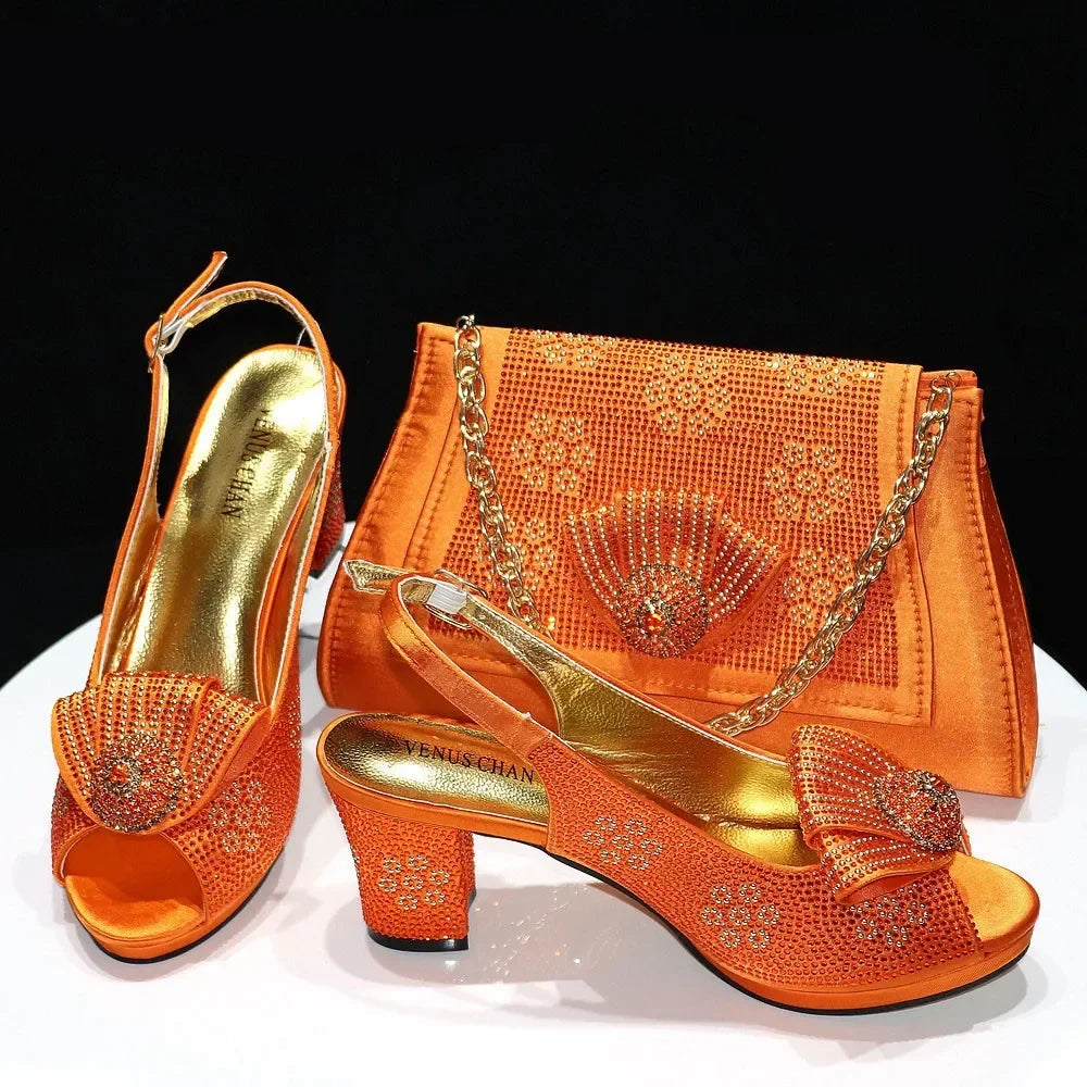 Shoes And Bag Sets For Evening Party With Stones