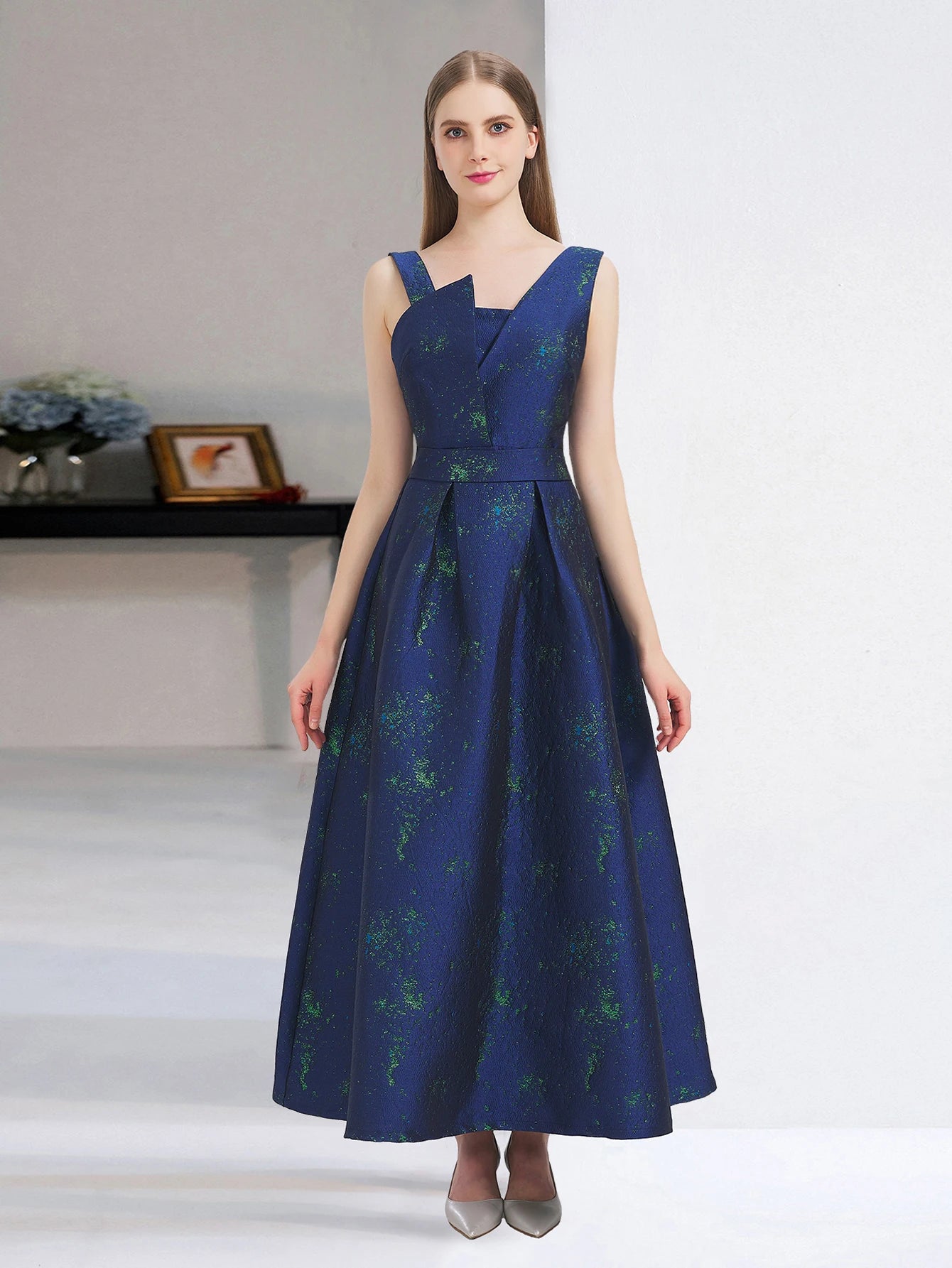 Women Elegant Long Maxi Dress Floral Jacquard Dress