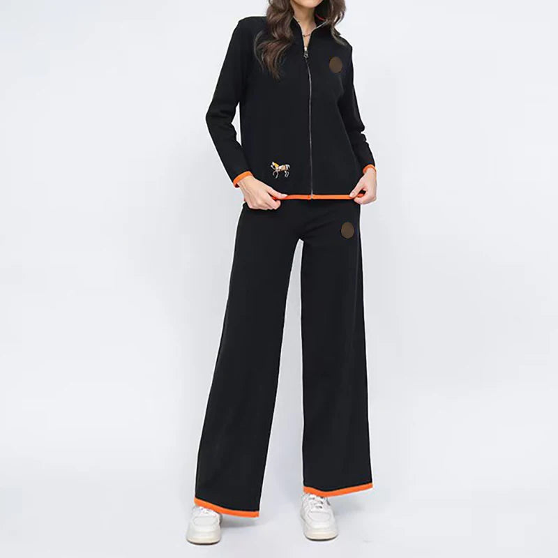Women Stand Collar Long Sleeved Casual Suit
