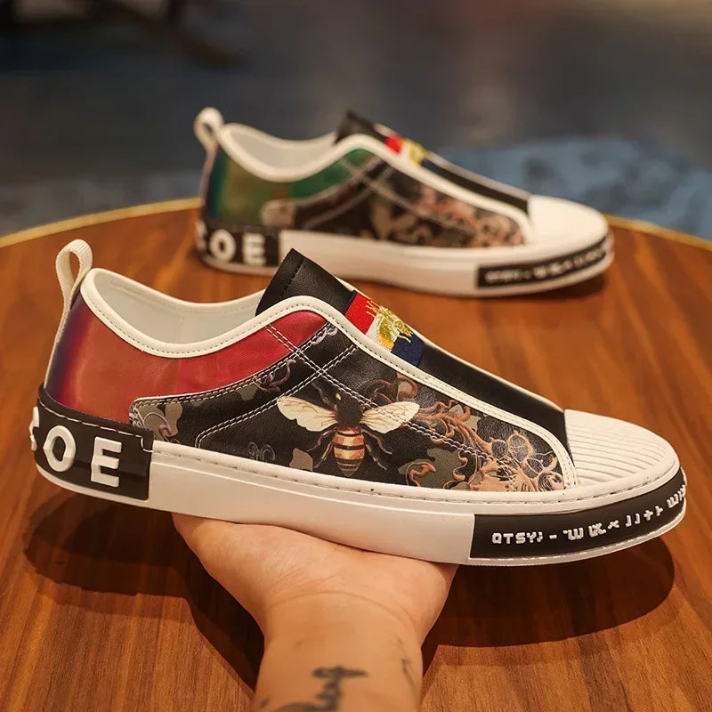 Shoes for Men Leather Casual Shoes Men Sneakers Spring Trend Print Flat Skateb Male Shoes Man Youth Street Cool Slip-on Loafers