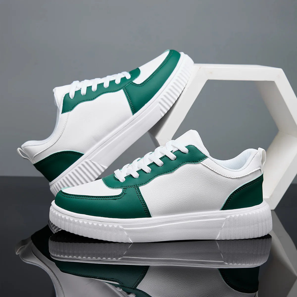 Men's Colorblock Casual Sneakers Perforated Leather Court Sneakers