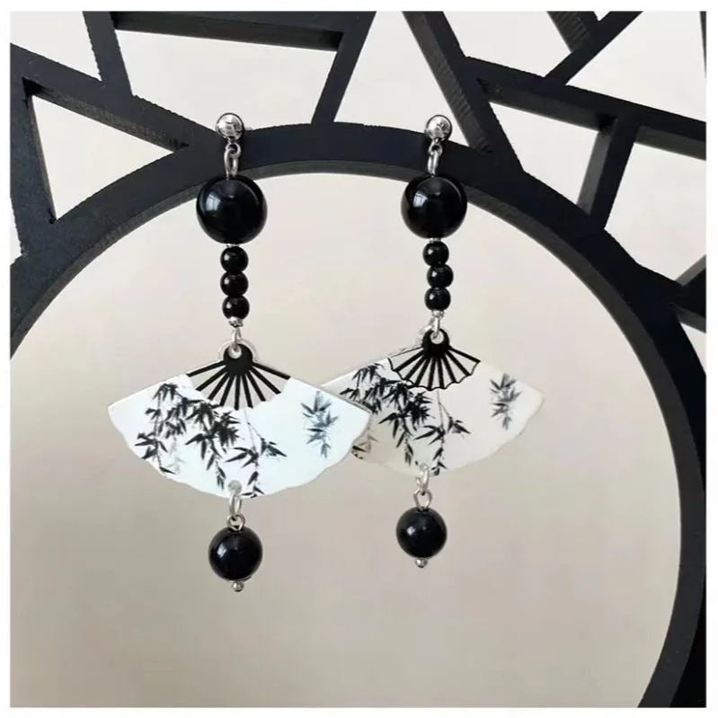 Steel Fun Jewelry HanFu Moon Pendent Long Tassel Earrings for Women