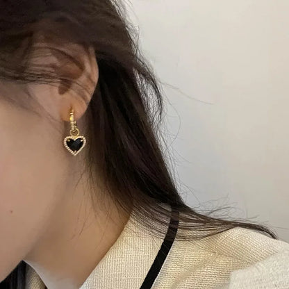 Fashion Black LOVE Heart Zircon Drop Earrings for Women