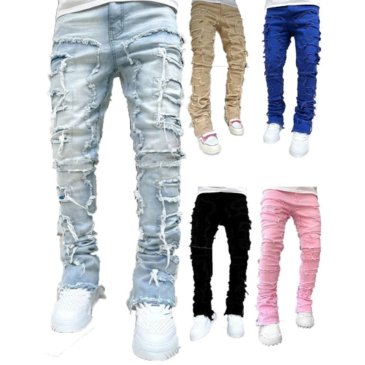 Men's Ripped Distressed Destroyed Straight  Fit Denims Pants