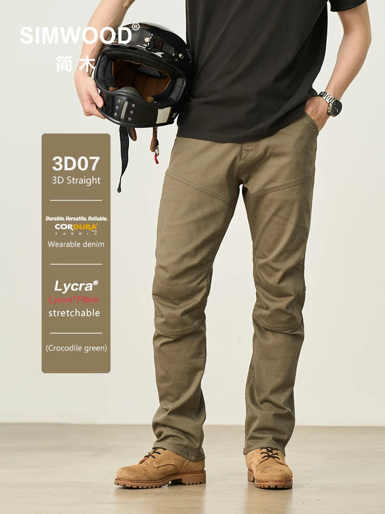 SIMWOOD 2025 Autumn New Draping Motorcycle Riding Jeans Men 10oz Fashion Denim Trousers