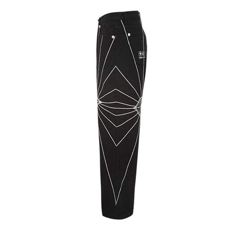 Black Jeans for Men and Straight Rope Hombre Baggy Denim Trousers