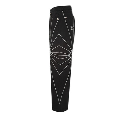Black Jeans for Men and Straight Rope Hombre Baggy Denim Trousers