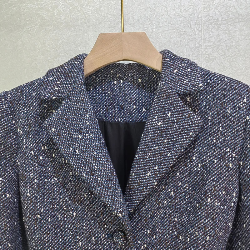 Luxury Tweed Long Dresses Women Spring Autumn Mixed Grey Full Sleeve