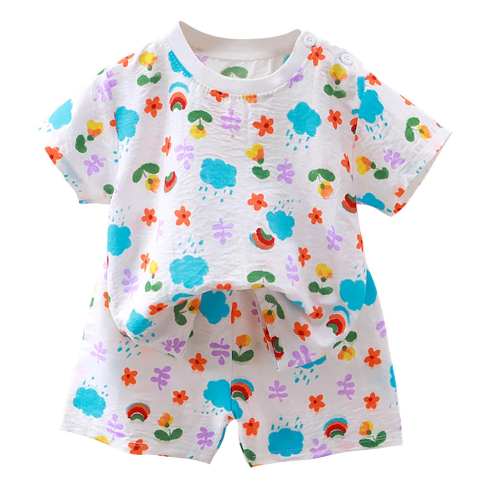 Soft Kids 2-Piece Set Breathable Short Sleeve Shorts
