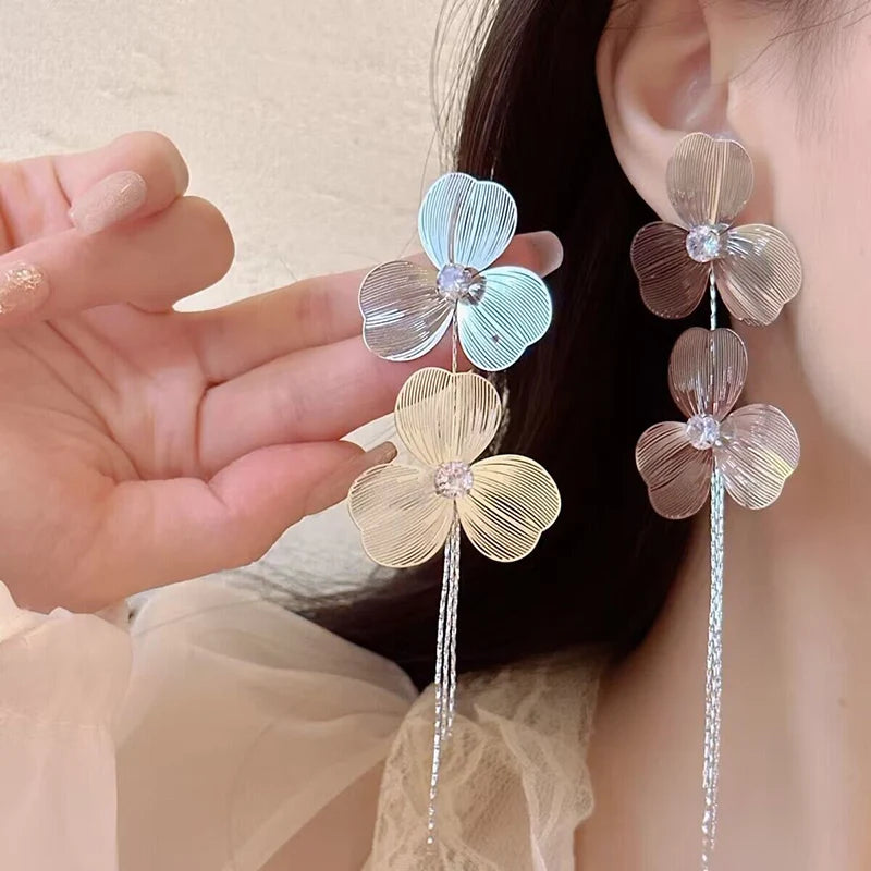 Exaggerated Rhinestone Long Tassel Earrings