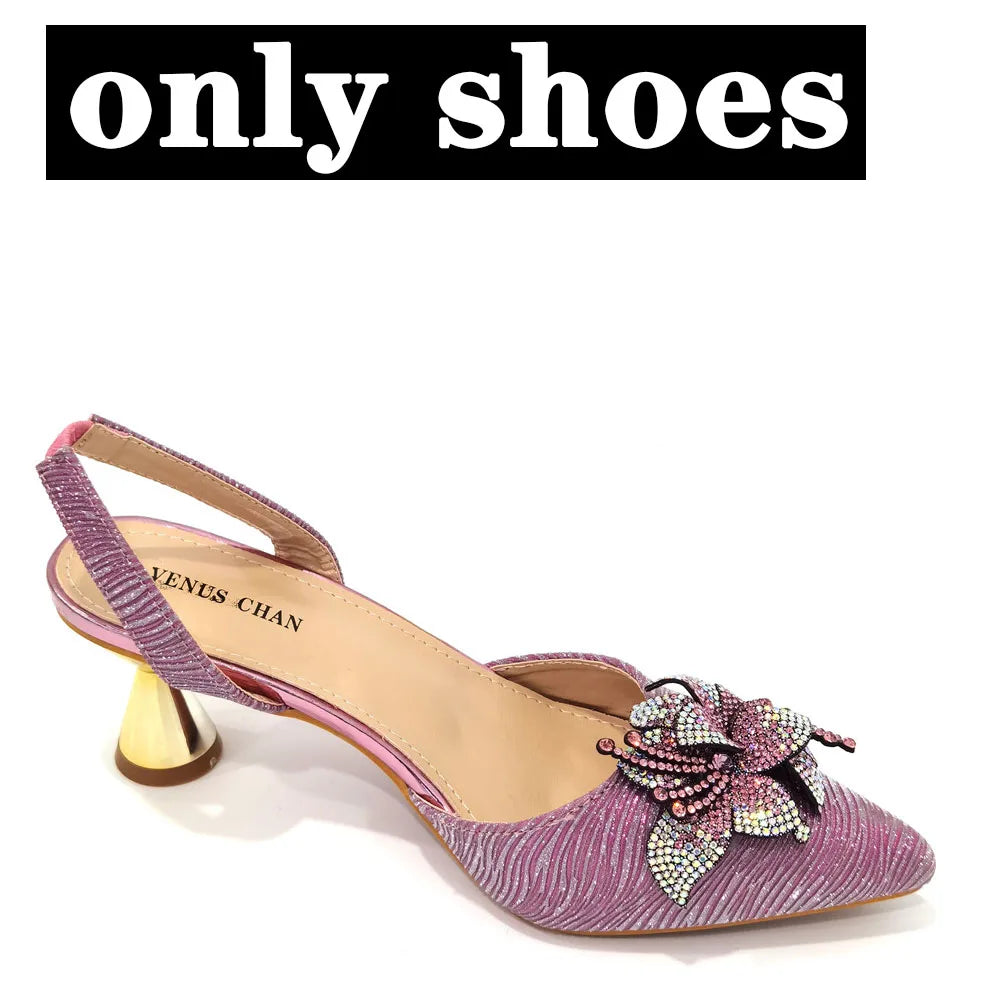 Pointed Rhinestone Stiletto High Heels Royal Pink Shoes And Bags Women