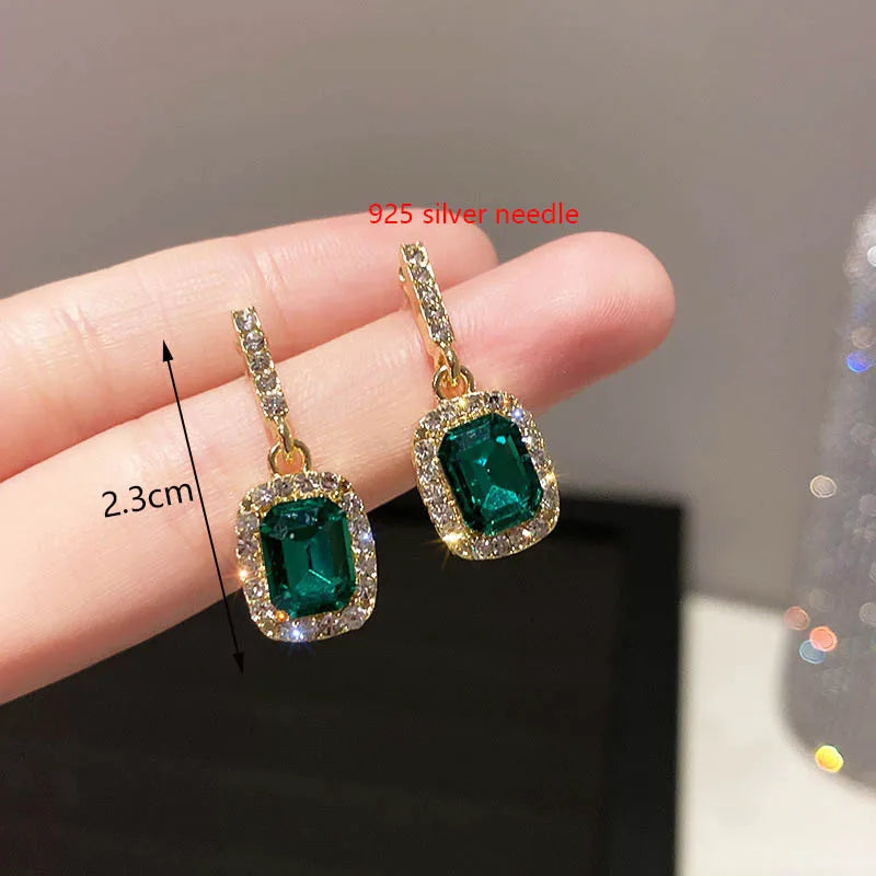 Green Color Crystal Dangle Earrings for Women