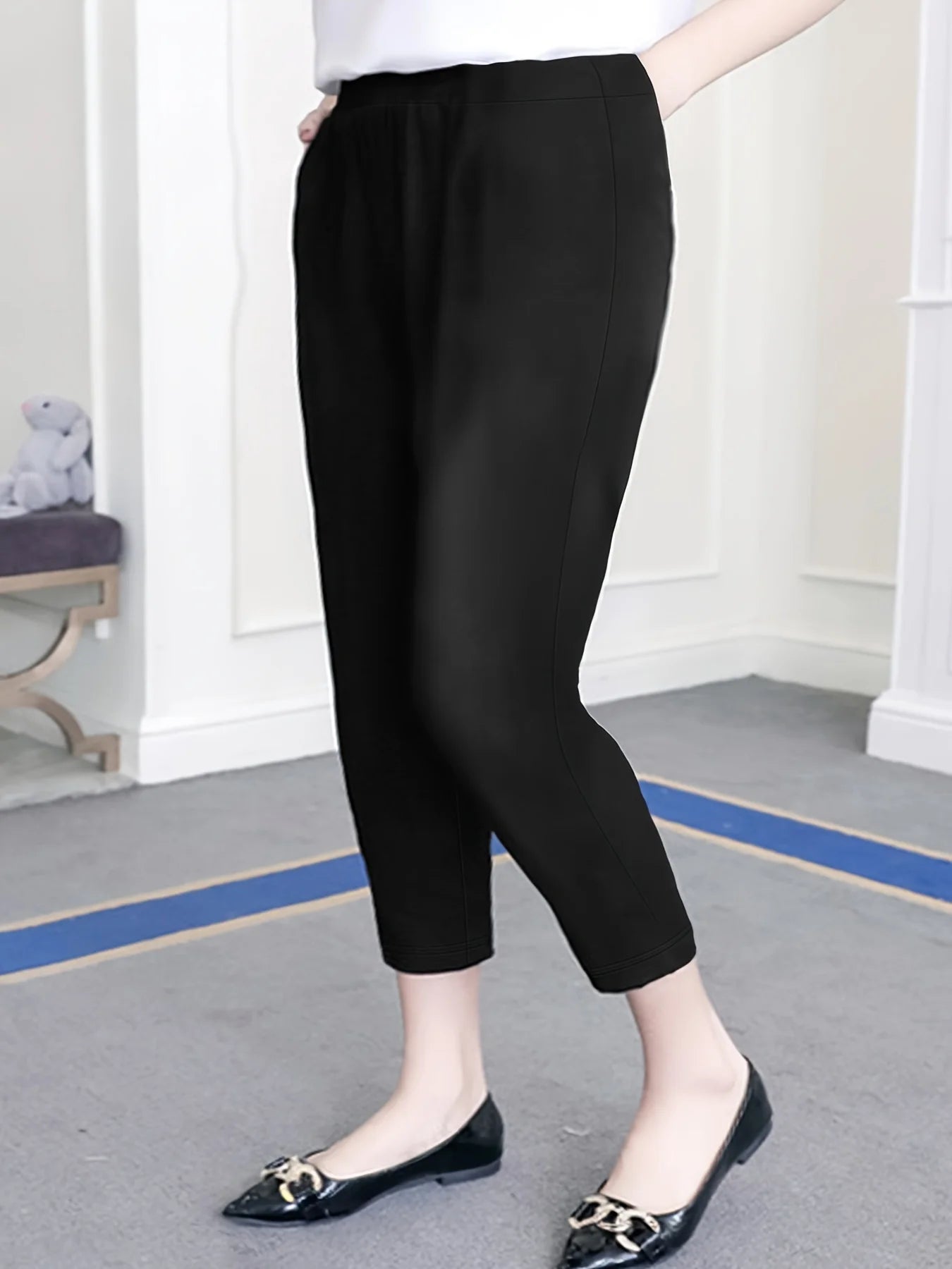 2024 Summer new women's plus size British street style knitted fabric fashion seven-minute pants
