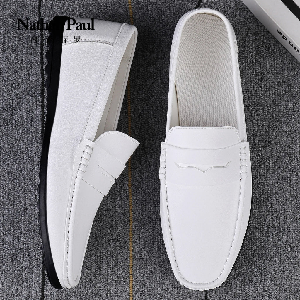 Leather men's shoes 2024 summer new driving flat casual style men's shoes trendy fashion outdoor lazy loafers men's shoes