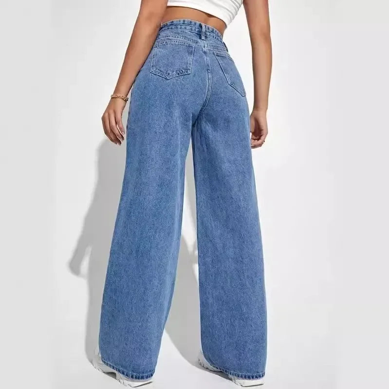2024 New Trendy Straight-Leg Jeans From Amazon Fast Sales Cross-Border European And American Market Waist Slim Fit Denim Pants