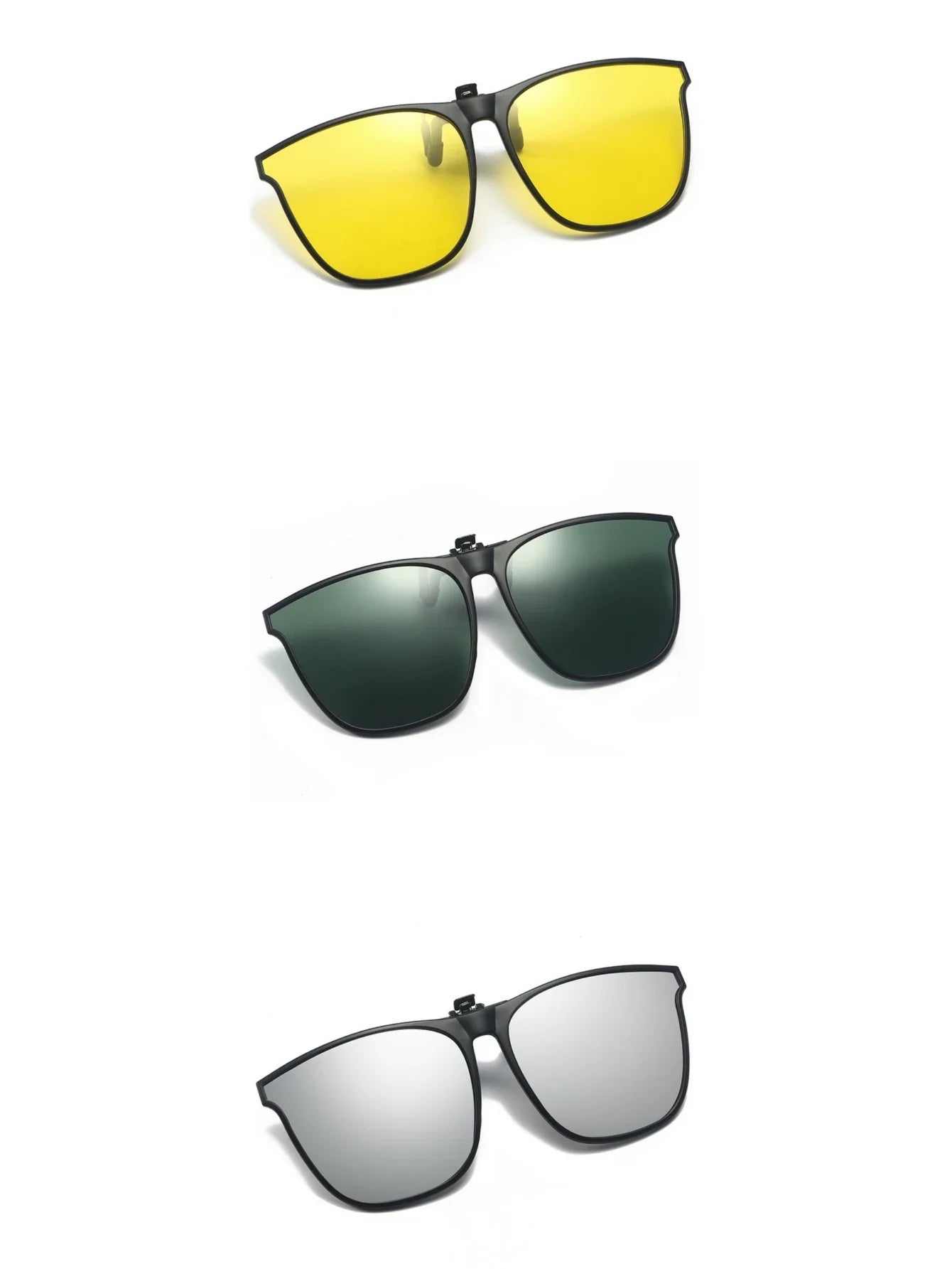 A Pair of New PC Clip Sunglasses for Outdoor Fishing and Driving. Clip Sunglasses for Day and Night Use.