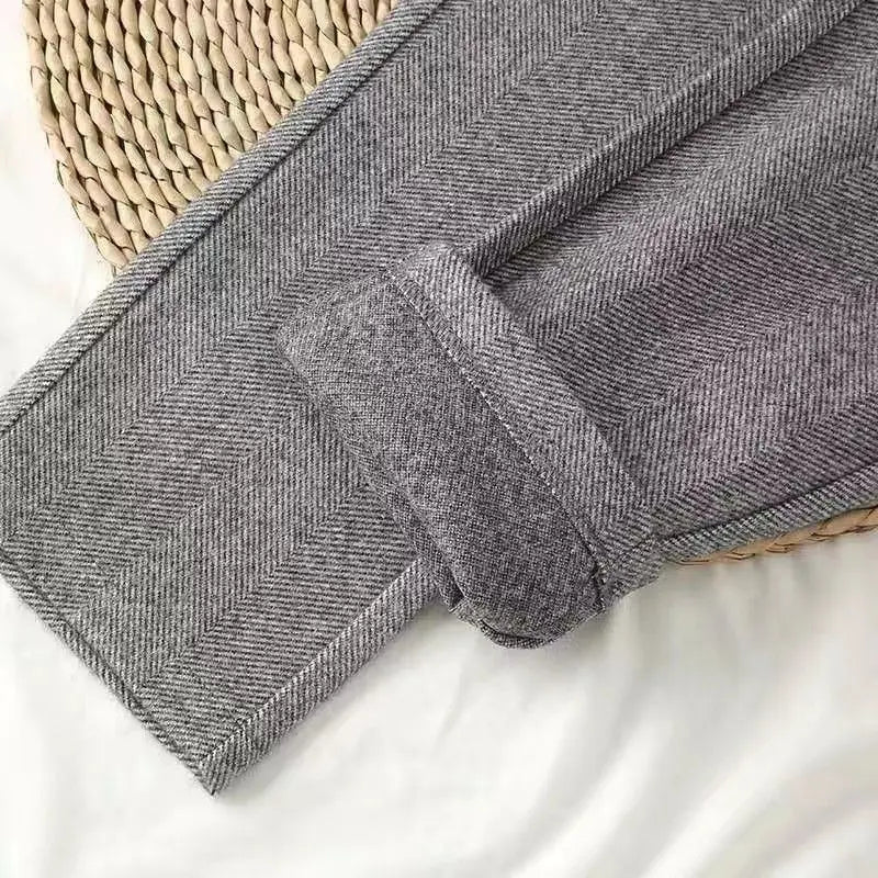 Korean Woolen Pants Women's Autumn Winter Clothing New High Waist Slimming Straight Leg Casual Pants Haren Suit Pants