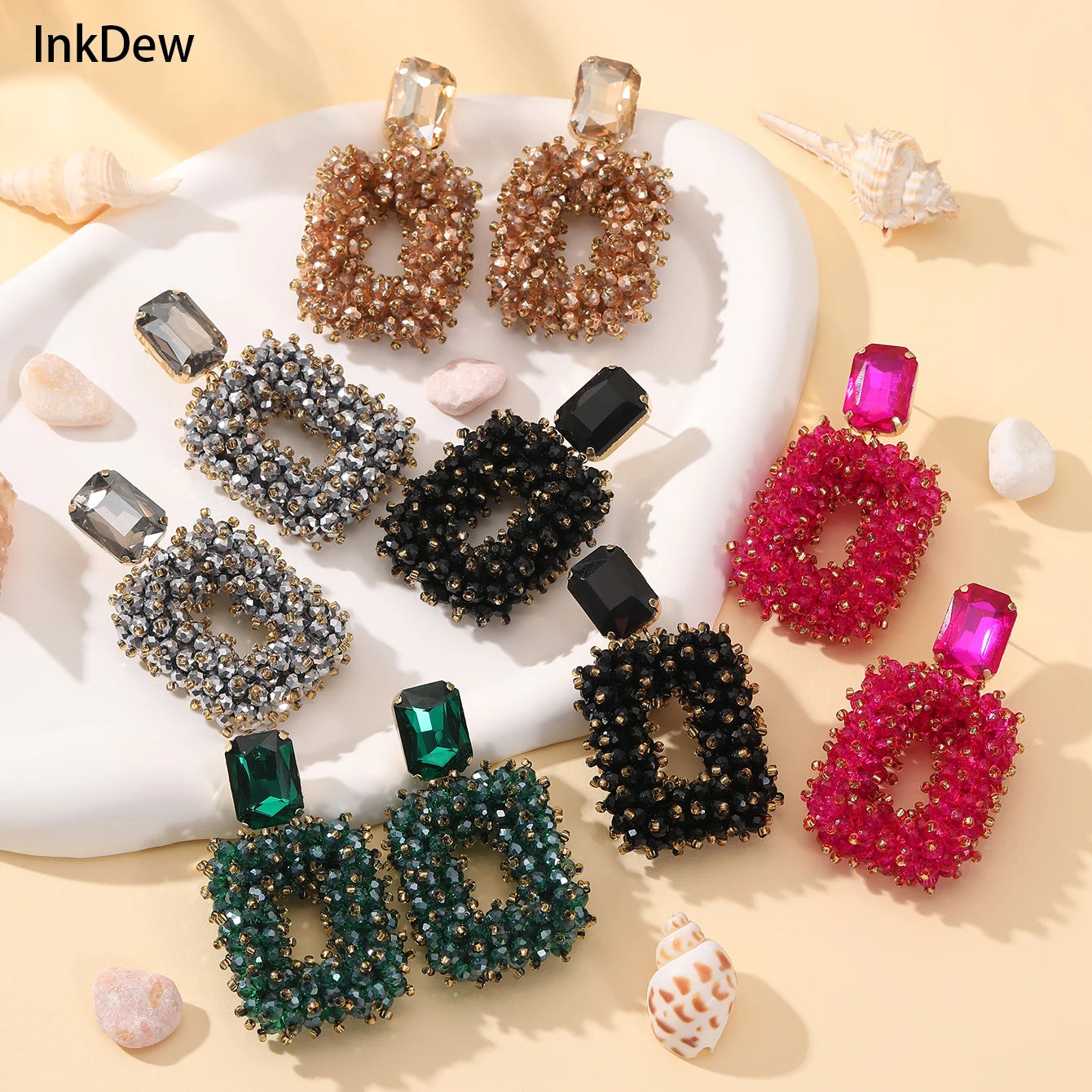 Square Crystal Drop Earrings for Women
