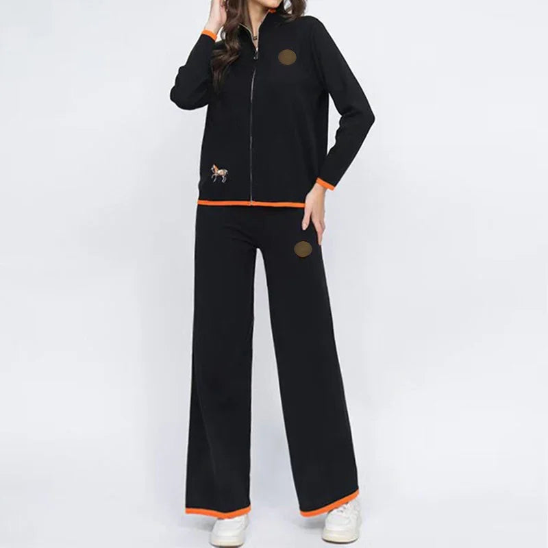 Women Stand Collar Long Sleeved Casual Suit