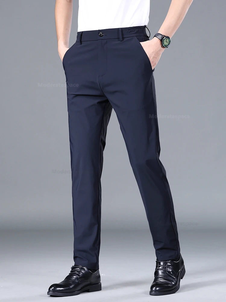 Men Elastic Waist Korean Classic Business Casual Formal Pants