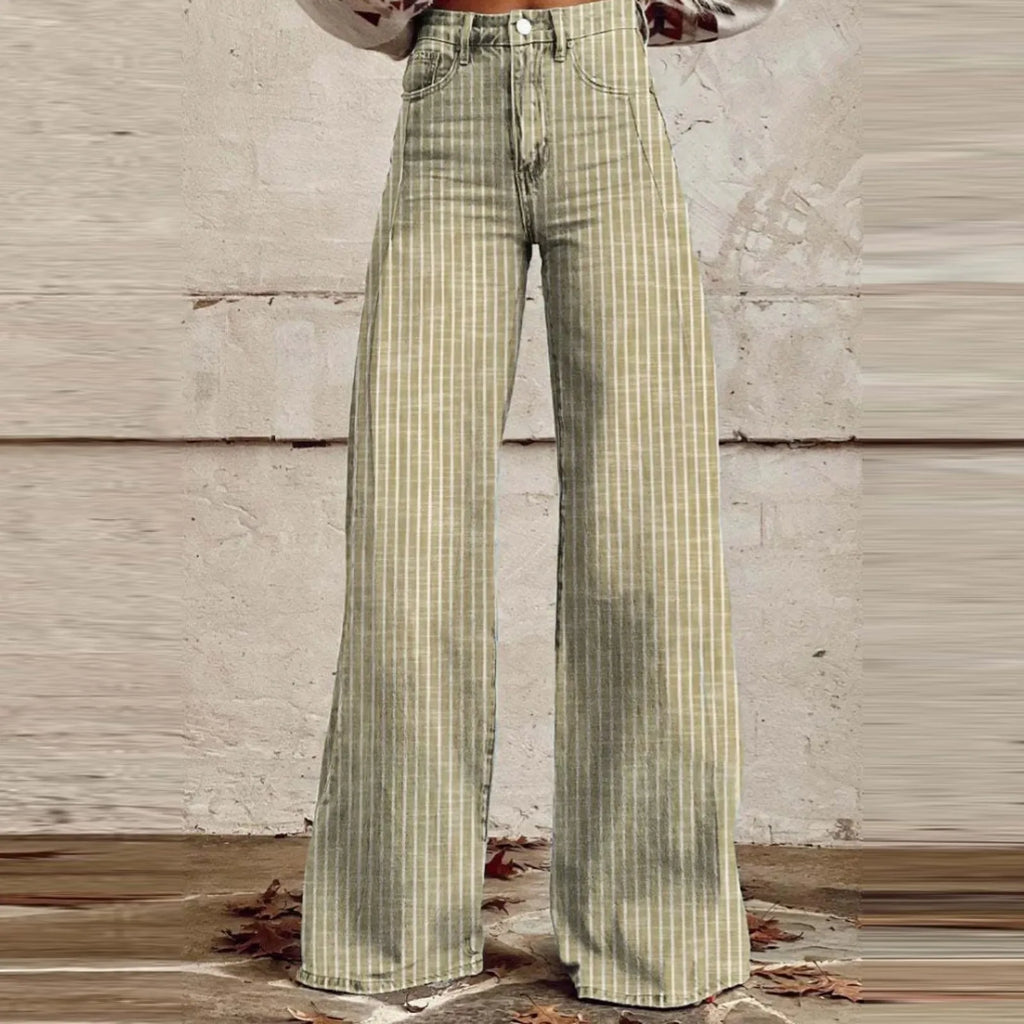 Women Bootcut Jeans Fashion Trendy Color Striped Wide Leg Straight Leg Mopping Pants Casual Street Style All-Match Denim Pants