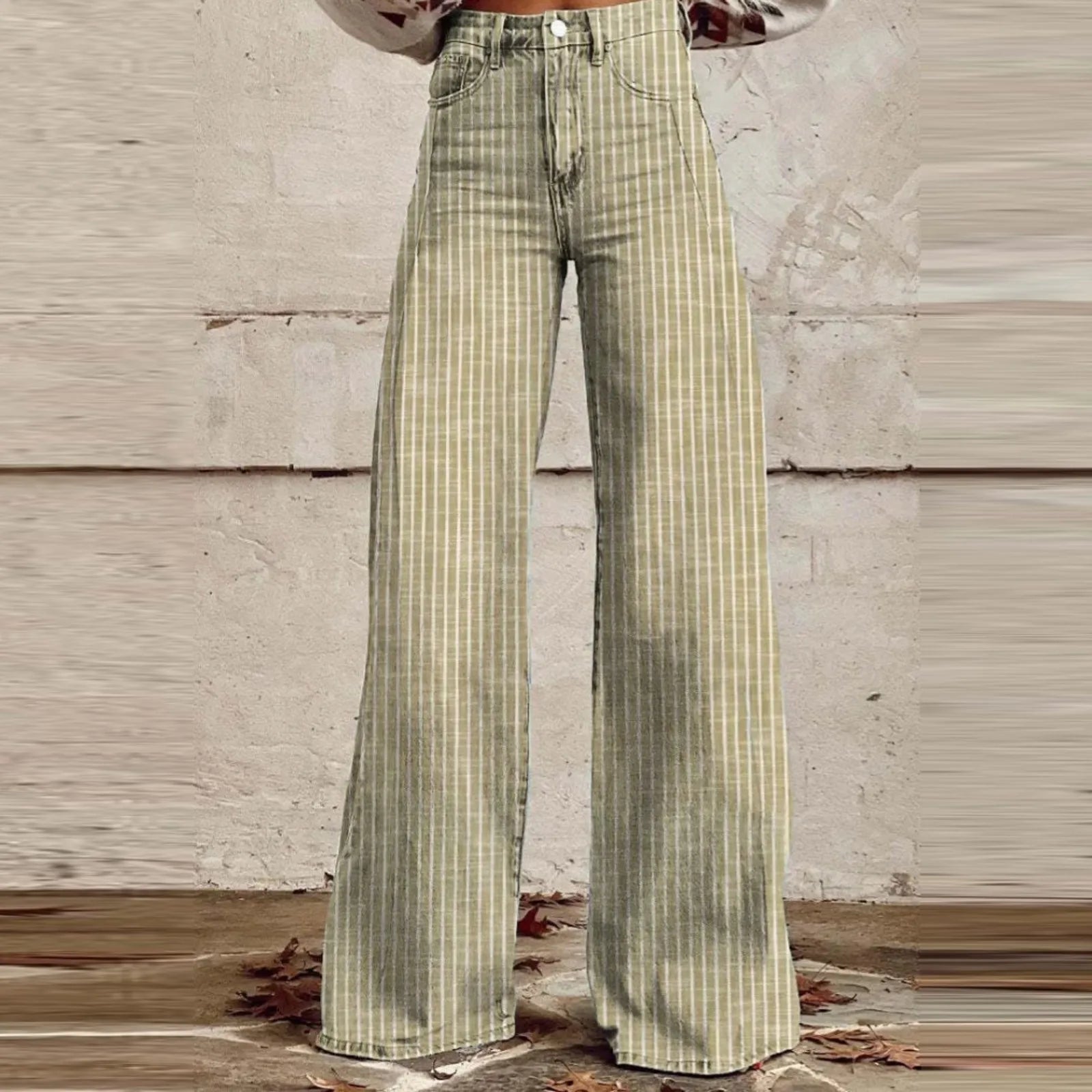 Women Bootcut Jeans Fashion Trendy Color Striped Wide Leg Straight Leg Mopping Pants Casual Street Style All-Match Denim Pants